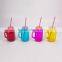 Colorful Lids And Straw Glass Mason Jar With Handle