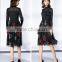 Pleat large sized spring lace splicing printed dress for women