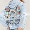 MGOO 2017 Noise Skeleton Flower Hoodie Sweatshirt Cotton Blends Fleece Light Blue Putover Hoodies
