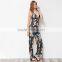 Black Floral ladies jumpsuit, 2017 fashion deep v-neck long romper