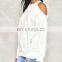 Plain white crew neckline bare enough cold shoulder sweatshirt