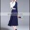 high quality new design 2017 contrast color cross deep V neck waist tight flare knee length lady elegant casual dress for woman