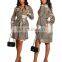 2021 hot sale Belted shirt long-sleeved single-breasted lapel printed shirt dress