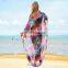 2019 Loose Multicolored Bohemian Printed Self Belted Summer Beach Dress Chiffon Tunic Women Beachwear Sarongs robe de plage