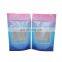 Custom printing food packaging plastic with zipper tear notch and window blue pink stand up bags