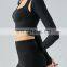 Wholesale Custom Blank Two-in-one Yoga Crop Top Ladies Long Sleeve Halter Bra Top Ribbed Agraffe Gym Wear Clothes For Women