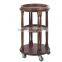 Black Wood Wooden China Style Round Wine Service Liquor Trolley With Four 4 Wheels