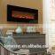 black wall mounted wood burning fireplace with fake logs