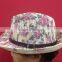 print woven straw hat with leather band