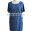 Butterfly Printed Chambray Denim short sleeve Round Collar Tunic Dress with Front and Side Pocket