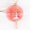 2017 hot sales korean style fur ball pom pom Keychain with ballet girl charms