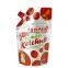 Custom printed stand up tomato ketchup pouches with top corner spout