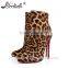 Fashion design genuine leather slim heel leopard horse hair shoes