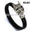 Black Leather Braided Wristband Tibetan Silver Clasp Men Punk Skull Bracelet