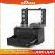 Good design small makeup vanity case black aluminum train makeup case with drawers and lighted mirror