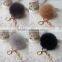 8CM Rabbit Fur Ball Keychain with Angel Gold Plated Metal Angel Key chain