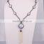 Natural Pearl Necklace, Tassel Jewelry Pendant Hematite Beaded Druzy Necklace