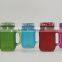wholesale dull polish Color decorative Mason Jar Mugs with metal Lid and Plastic Straws 5colors