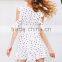 Ruffle Cold Shoulder Polkadot Print Summer Dress Vintage Irregular Bow Wrap Short Dress Women Chic Chiffon White Dress
