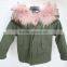 Myfur Cute Girls Green Cotton Parka with Real Fur Hooded Wholesale Kids Parka Jacket