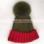 Myfur Detachable Real Soft Fox Fur Bobble Knitting Hat Winter Cap