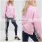 Hotcakes Women Autumn Wear High Neck Pink Sweatshirt With Split Sides