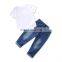 Baby Boy Clothing set  Letter print short sleeve tops +  denim pants Children boy Summer Autumn outfit