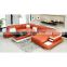 U shaped genuine leather sofa bed black white red orange color