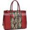2016 three compartments saffiano leather lady tote bag and snake print leather shoulder bag with detachable strap