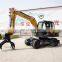 Hengwang HW80L Factory Bottom Wholesale Price 8ton Wheel Excavator With 360 Degree Hydraulic Wood Grabber
