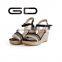 GDSHOE cheap price ladies pu sandals classical high heel wedge sandals