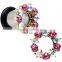 Aurora and Aqua Pink Gem Steel Heart Wreath Single Flare Tunnel Plug Set