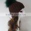 Wonderful Style Winter Fur Ball Knit Cap Unisex Dark Brown Raccoon Fur Pompom