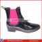 Galoshes Black PVC Waterproof Rain Boots, Women Ankle Flat Heel Shoes