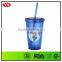 16oz insulated double wall heat-transfer printing plastic tumbler with straw