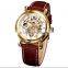 Elegant Leather Band Skeleton Dial Mechanical Mens Watch