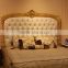European Concise Gold and White Wood Carved Bedroom Furniture Set, Roman Style Leather Bed Set