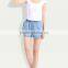 Top fashion summer loose fit light blue washed sexy women elastic waist denim shorts
