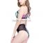 Gauze Nylon Bikini flexible backless two piece transparent padded printed patchwork multi-colored Sold By Set