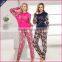 Top design women fancy flower printing pajama with hoody+ long pant winter women pajamas set wholesale