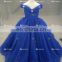 Custom Made Off Shoulder Design Ball Gown Long Blue Flower Girl Dress Tulle