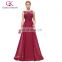 Grace Karin Plus Size Sleeveless V-Back Wine Red Chiffon Evening dress for Fat Women CL007555-5