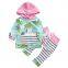Baby Girl Hoodies with Pocket Top Striped Long Pants 2pcs Flower Print Outfit