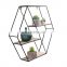 Wholesale High Quality Hexagon geometric Metal And Wooden Wall mounted Shelf shelves For wall