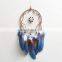 Factory Price Diy Round Frame Macrame Hanging Decor Feather Bead Blue Dream Catcher