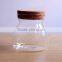 High transparent glass jar with cork lid