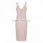 Fancy design v-neck beading shoulder bodycon party dress women one-piece dress