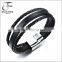 Fashion Multistrand Genuine Leather City Boy Magnetic Buckle Bracelet Wristband for Men Black