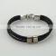 Factory Men Bangle Metal Black Leather Rope Bracelet