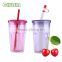 2015 New 16oz Double Wall Plastic Beverage Bottle With Straw